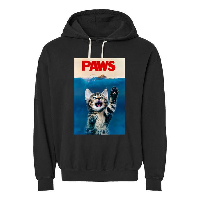 Paws Funny Cat Parody Cat Lover Gift Kitten Shark Mouse Meow Garment-Dyed Fleece Hoodie