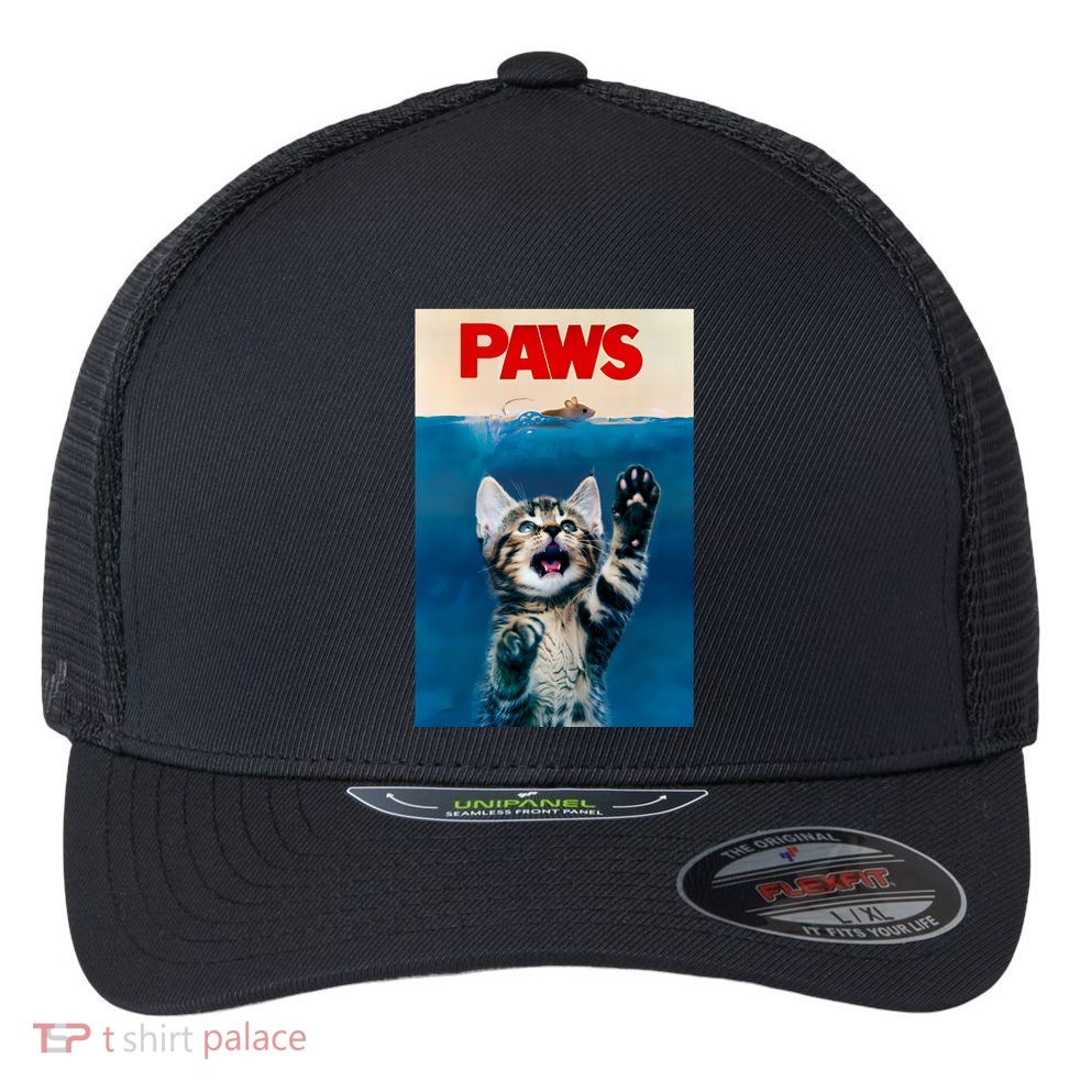 Paws Funny Cat Parody Cat Lover Gift Kitten Shark Mouse Meow Flexfit Unipanel Trucker Cap