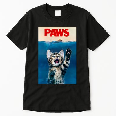 Paws Funny Cat Parody Cat Lover Gift Kitten Shark Mouse Meow Tall T-Shirt