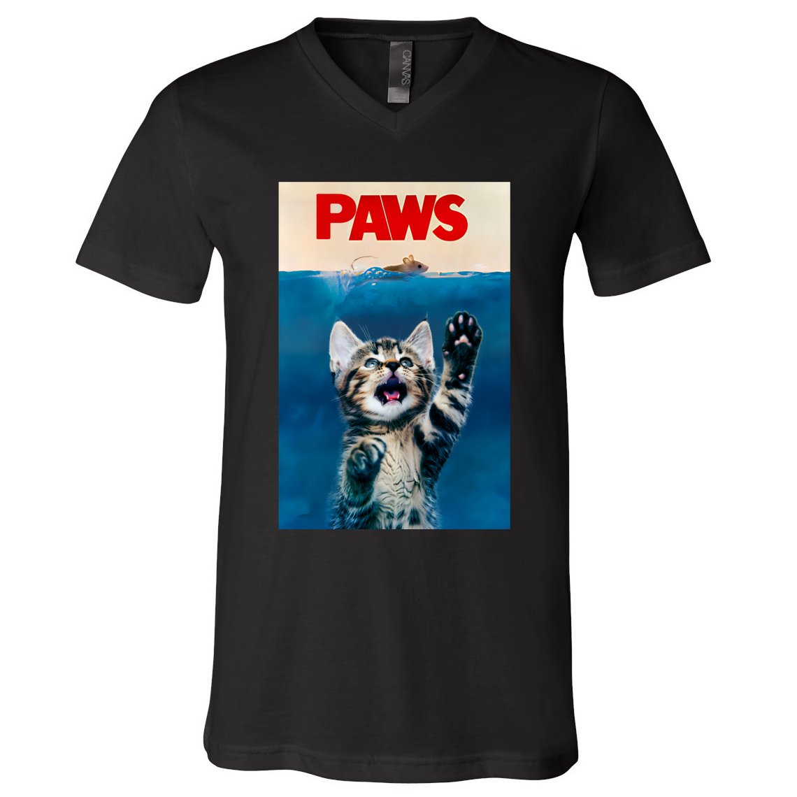 Paws Funny Cat Parody Cat Lover Gift Kitten Shark Mouse Meow V-Neck T-Shirt