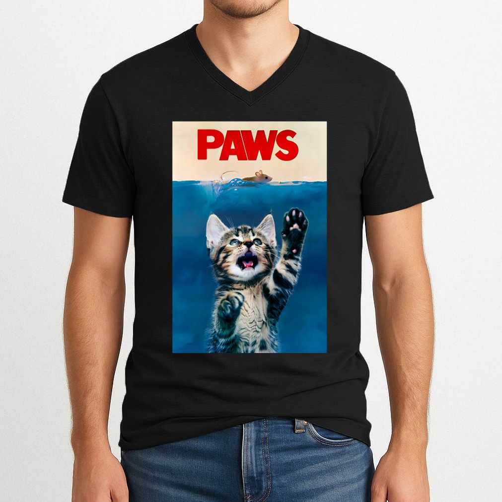 Paws Funny Cat Parody Cat Lover Gift Kitten Shark Mouse Meow V-Neck T-Shirt