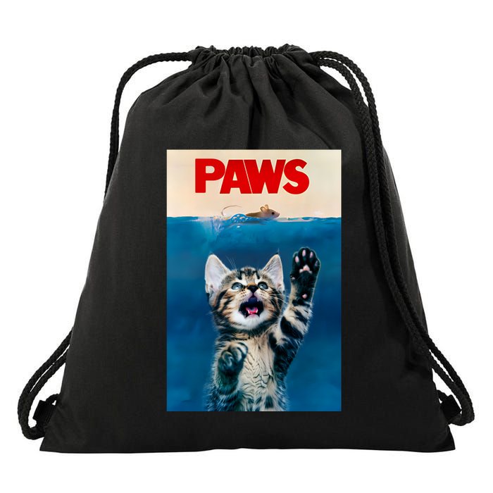 Paws Funny Cat Parody Cat Lover Gift Kitten Shark Mouse Meow Drawstring Bag