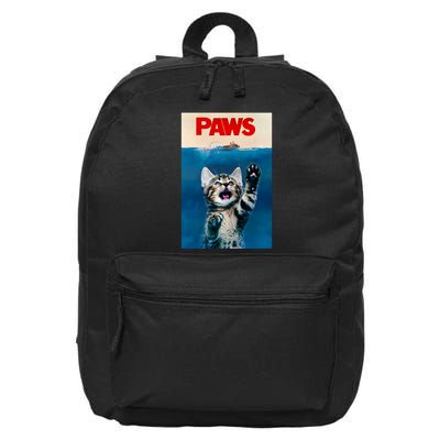 Paws Funny Cat Parody Cat Lover Gift Kitten Shark Mouse Meow 16 in Basic Backpack