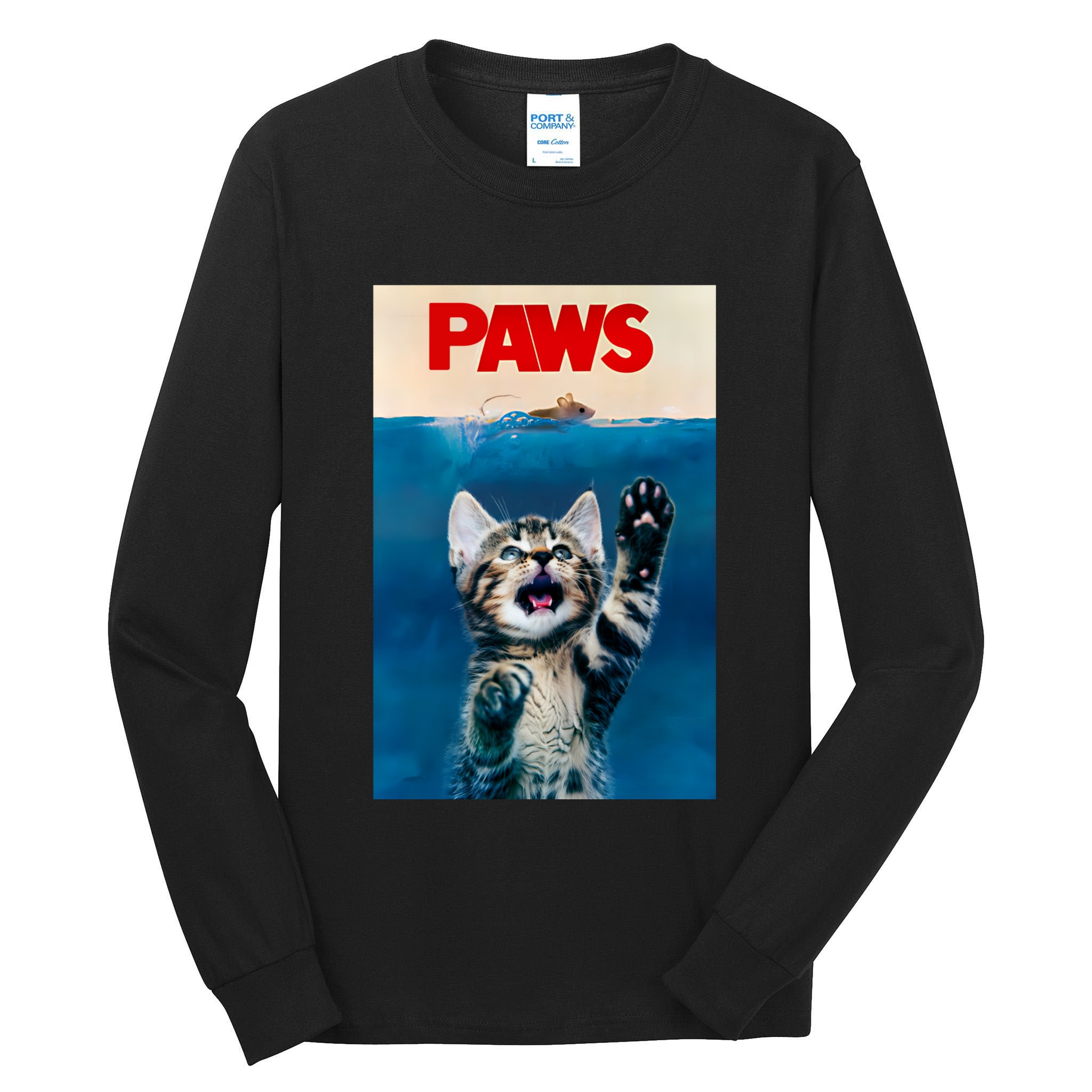 Paws Funny Cat Parody Cat Lover Gift Kitten Shark Mouse Meow Tall Long Sleeve T-Shirt