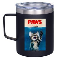 Paws Funny Cat Parody Cat Lover Gift Kitten Shark Mouse Meow 12oz Stainless Steel Coffee Mug