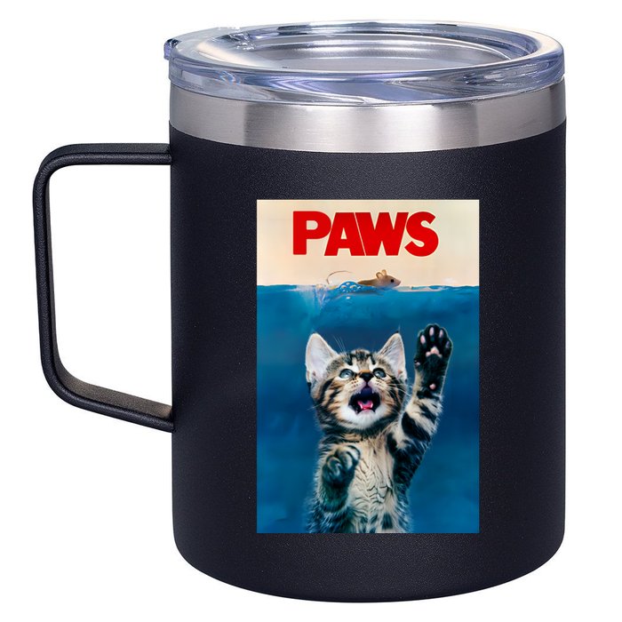 Paws Funny Cat Parody Cat Lover Gift Kitten Shark Mouse Meow 12oz Stainless Steel Coffee Mug