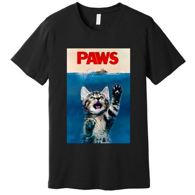 Paws Funny Cat Parody Cat Lover Gift Kitten Shark Mouse Meow Premium T-Shirt