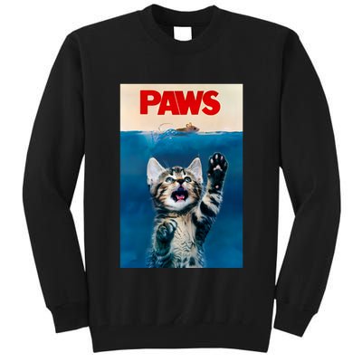 Paws Funny Cat Parody Cat Lover Gift Kitten Shark Mouse Meow Tall Sweatshirt