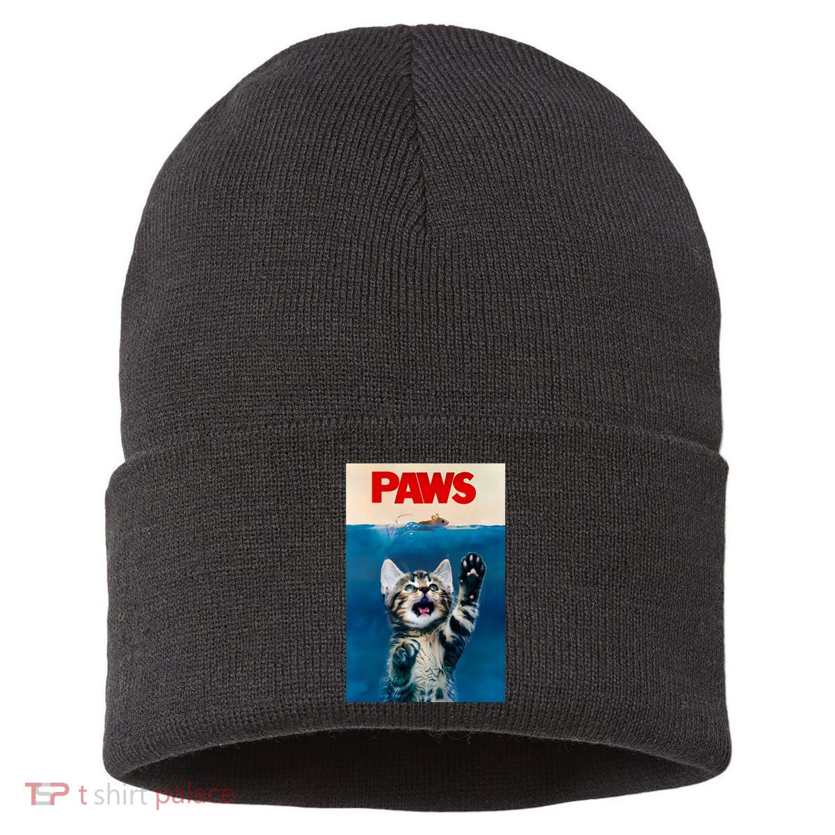 Paws Funny Cat Parody Cat Lover Gift Kitten Shark Mouse Meow Sustainable Knit Beanie