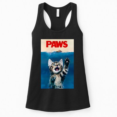 Paws Funny Cat Parody Cat Lover Gift Kitten Shark Mouse Meow Womens Tank Top