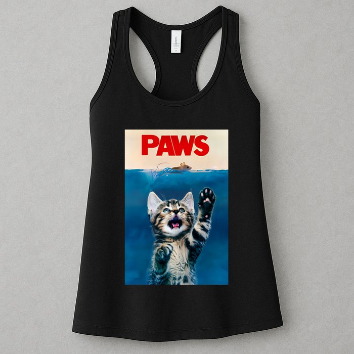 Paws Funny Cat Parody Cat Lover Gift Kitten Shark Mouse Meow Womens Tank Top
