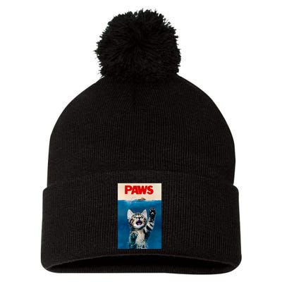 Paws Funny Cat Parody Cat Lover Gift Kitten Shark Mouse Meow Pom Pom 12in Knit Beanie