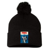 Paws Funny Cat Parody Cat Lover Gift Kitten Shark Mouse Meow Pom Pom 12in Knit Beanie