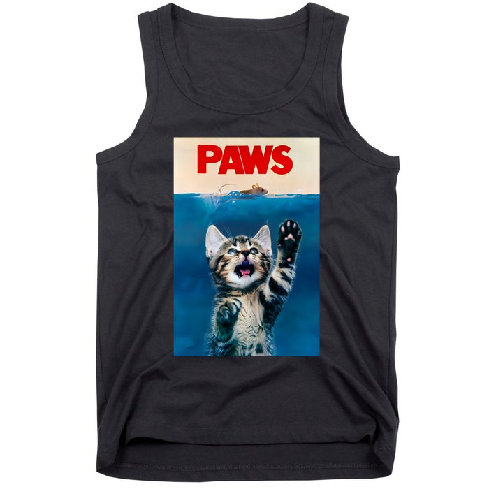 Paws Funny Cat Parody Cat Lover Gift Kitten Shark Mouse Meow Tank Top