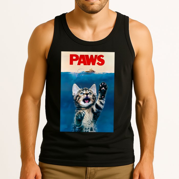 Paws Funny Cat Parody Cat Lover Gift Kitten Shark Mouse Meow Tank Top