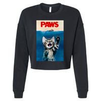 Paws Funny Cat Parody Cat Lover Gift Kitten Shark Mouse Meow Cropped Pullover Crew