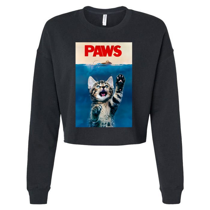 Paws Funny Cat Parody Cat Lover Gift Kitten Shark Mouse Meow Cropped Pullover Crew