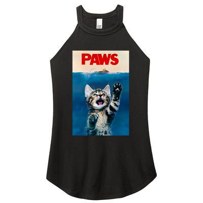 Paws Funny Cat Parody Cat Lover Gift Kitten Shark Mouse Meow Women's Perfect Tri Rocker Tank