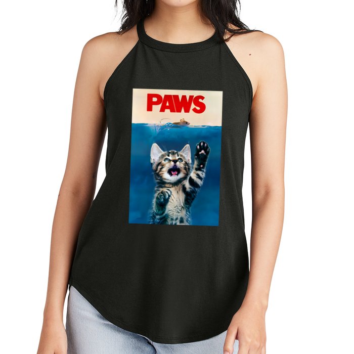 Paws Funny Cat Parody Cat Lover Gift Kitten Shark Mouse Meow Women's Perfect Tri Rocker Tank