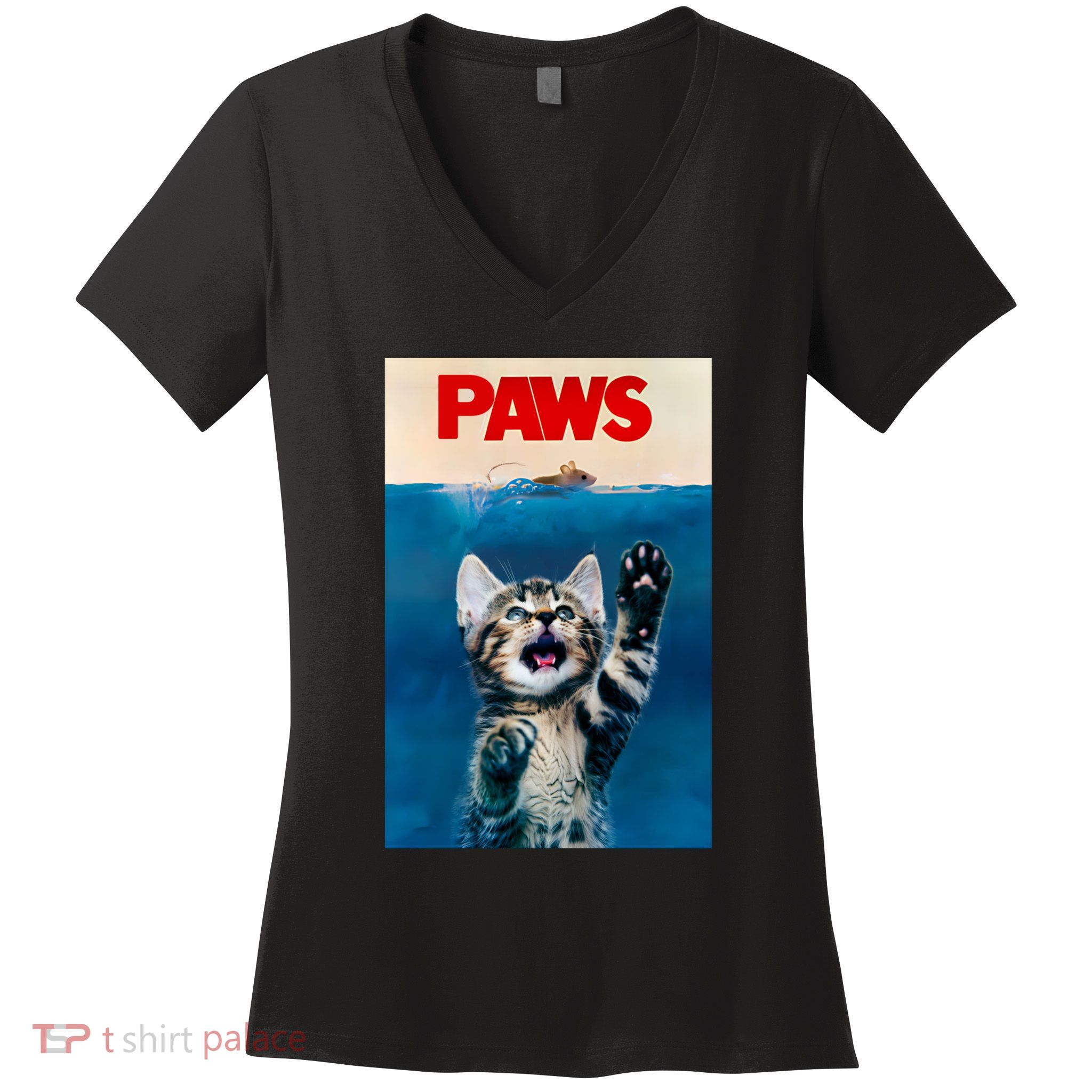 Paws Funny Cat Parody Cat Lover Gift Kitten Shark Mouse Meow Women's V-Neck T-Shirt