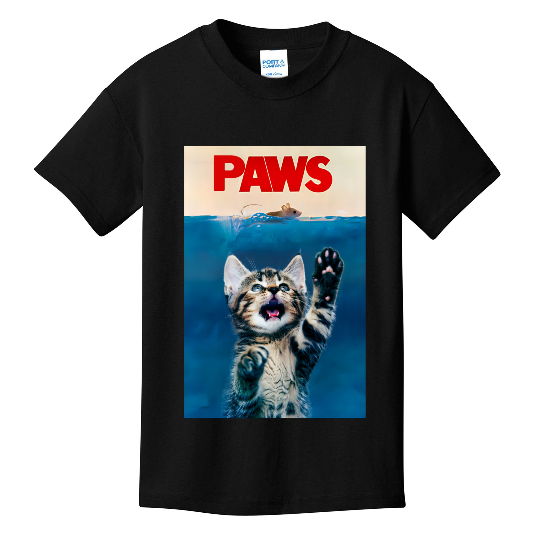 Paws Funny Cat Parody Cat Lover Gift Kitten Shark Mouse Meow Kids T-Shirt