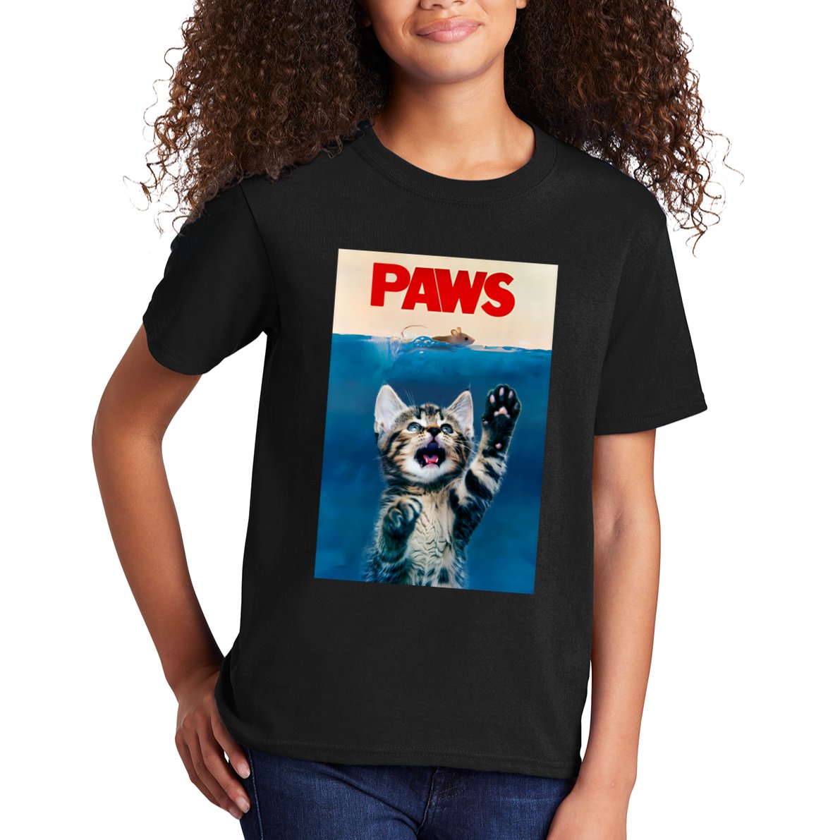 Paws Funny Cat Parody Cat Lover Gift Kitten Shark Mouse Meow Kids T-Shirt