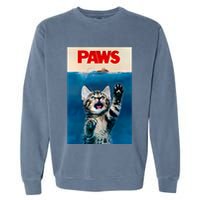 Paws Funny Cat Parody Cat Lover Gift Kitten Shark Mouse Meow Garment-Dyed Sweatshirt