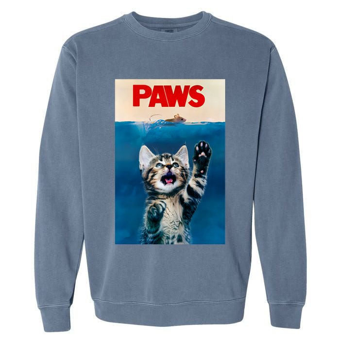 Paws Funny Cat Parody Cat Lover Gift Kitten Shark Mouse Meow Garment-Dyed Sweatshirt