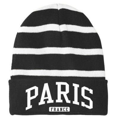 Paris France College Striped Beanie with Solid Band