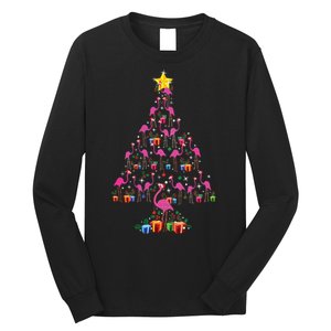 Pink Flamingo Christmas Tree Cute Flamingos Holiday Decor Long Sleeve Shirt