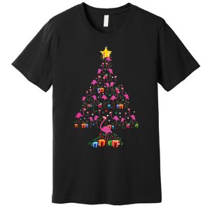 Pink Flamingo Christmas Tree Cute Flamingos Holiday Decor Premium T-Shirt