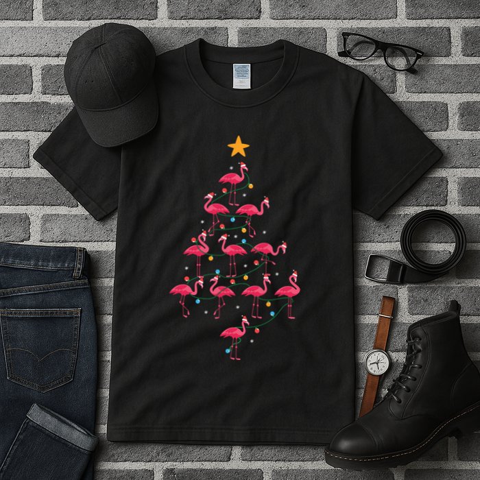 Pink Flamingo Christmas Tree Cute Flamingos Holiday Deco Tall T-Shirt