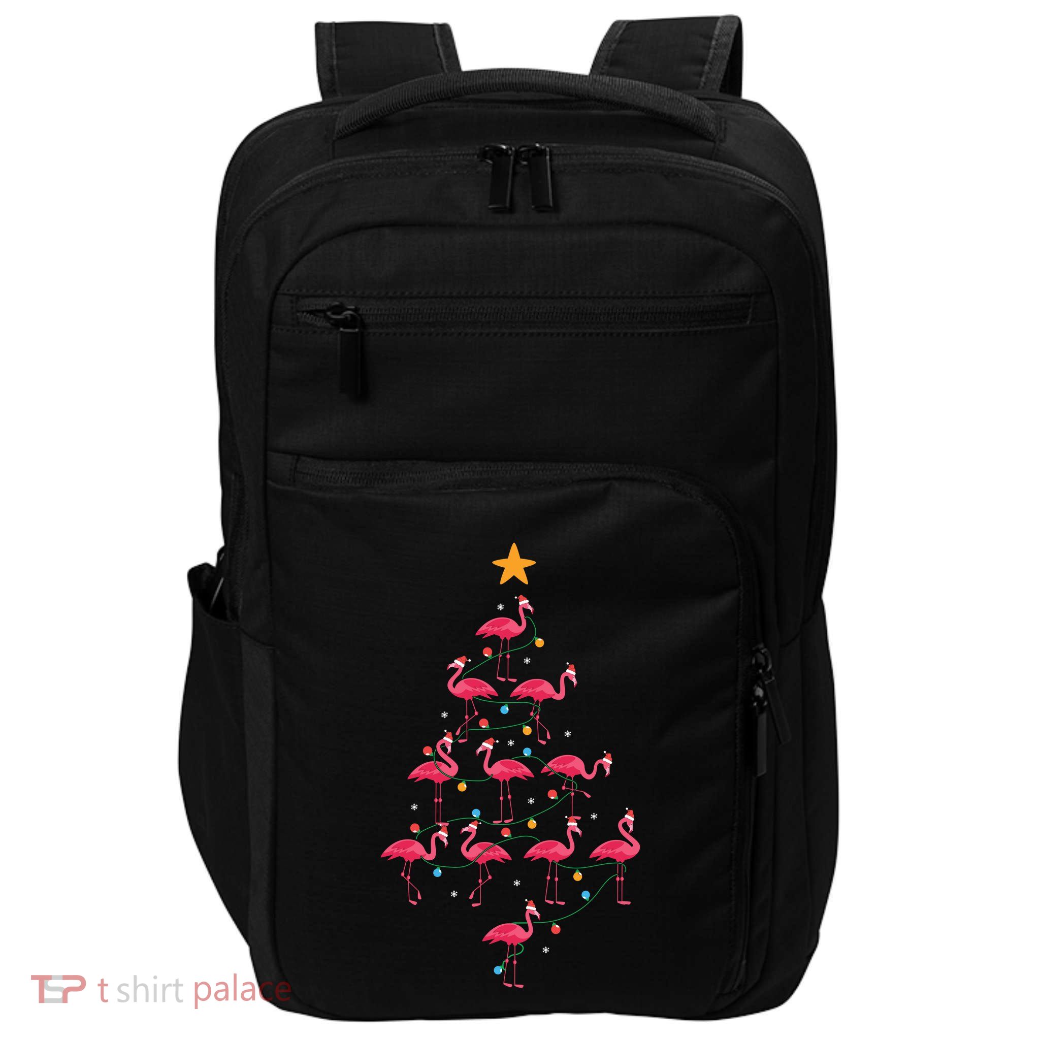Pink Flamingo Christmas Tree Cute Flamingos Holiday Deco Impact Tech Backpack
