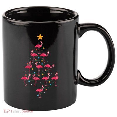 Pink Flamingo Christmas Tree Cute Flamingos Holiday Deco 11oz C Handle Ceramic Mug