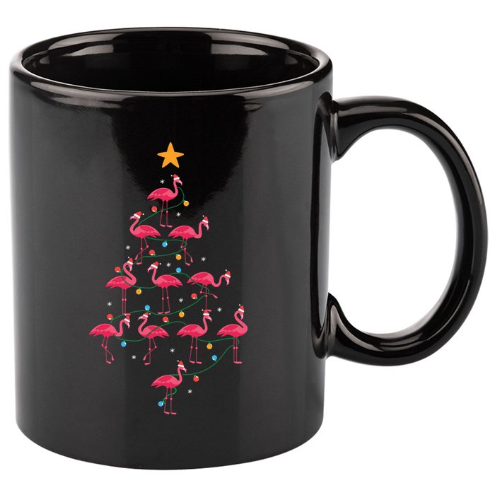 Pink Flamingo Christmas Tree Cute Flamingos Holiday Deco 11oz C Handle Ceramic Mug