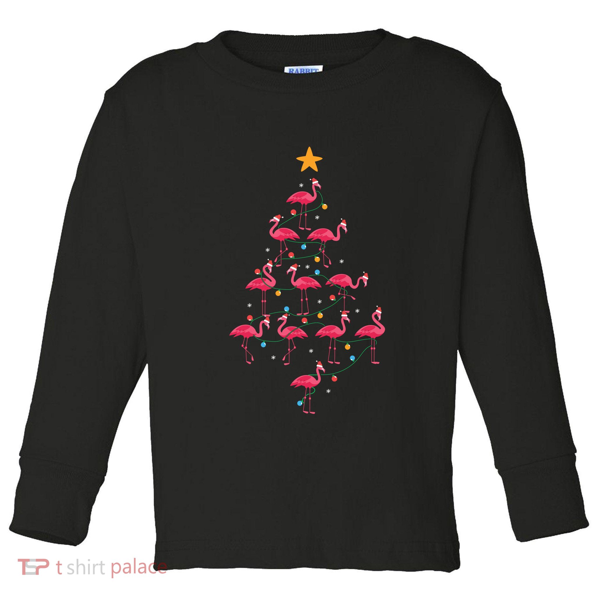Pink Flamingo Christmas Tree Cute Flamingos Holiday Deco Toddler Long Sleeve Shirt