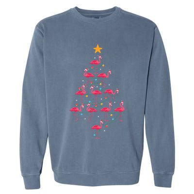 Pink Flamingo Christmas Tree Cute Flamingos Holiday Deco Garment-Dyed Sweatshirt