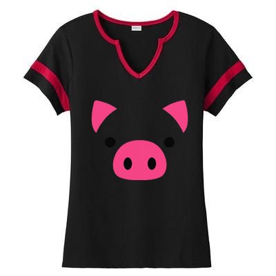 Pig Face Costume Funny Halloween Ladies Halftime Notch Neck Tee