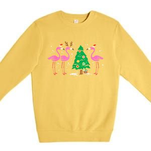 Pink Flamingo Christmas Palm Tree Tropical Xmas Funny Great Gift Premium Crewneck Sweatshirt