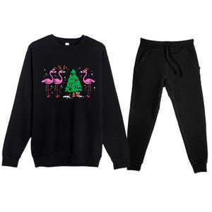 Pink Flamingo Christmas Palm Tree Tropical Xmas Funny Great Gift Premium Crewneck Sweatsuit Set