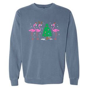 Pink Flamingo Christmas Palm Tree Tropical Xmas Funny Great Gift Garment-Dyed Sweatshirt