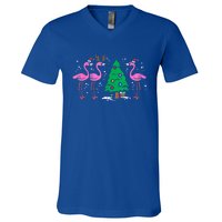 Pink Flamingo Christmas Palm Tree Tropical Xmas Funny Great Gift V-Neck T-Shirt