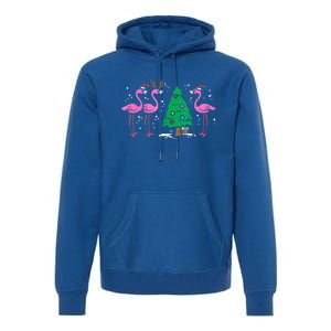 Pink Flamingo Christmas Palm Tree Tropical Xmas Funny Great Gift Premium Hoodie