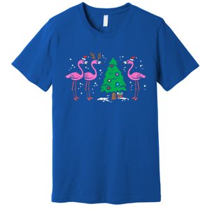 Pink Flamingo Christmas Palm Tree Tropical Xmas Funny Great Gift Premium T-Shirt