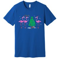 Pink Flamingo Christmas Palm Tree Tropical Xmas Funny Great Gift Premium T-Shirt