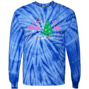 Pink Flamingo Christmas Palm Tree Tropical Xmas Funny Great Gift Tie-Dye Long Sleeve Shirt