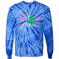 Pink Flamingo Christmas Palm Tree Tropical Xmas Funny Great Gift Tie-Dye Long Sleeve Shirt