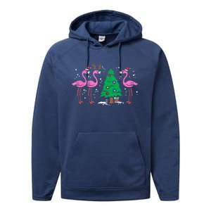 Pink Flamingo Christmas Palm Tree Tropical Xmas Funny Great Gift Performance Fleece Hoodie