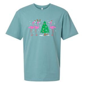 Pink Flamingo Christmas Palm Tree Tropical Xmas Funny Great Gift Sueded Cloud Jersey T-Shirt