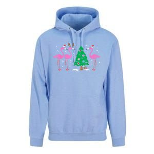 Pink Flamingo Christmas Palm Tree Tropical Xmas Funny Great Gift Unisex Surf Hoodie